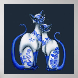 Blauwe wilde Siamese katten Poster