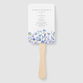 Blauwe Wildflower Bloemen Huwelijksprogramma Hand Handwaaier (Voorkant)