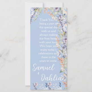 Blauwe Wildflower bruiloft receptie dank u