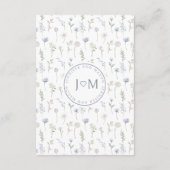 Blauwe wildflower monogram bruiloft details kaart (Achterkant)