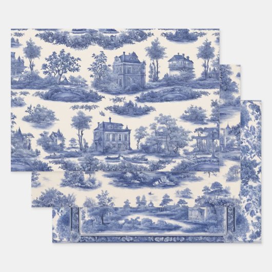 Blauwe wilg Decoupage Set van drie Inpakpapier Vel (Set)