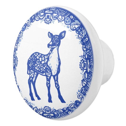 Blauwe Wilg Design Bloemen Herten Doe Gezichten Re Keramische Knop (Rechts)