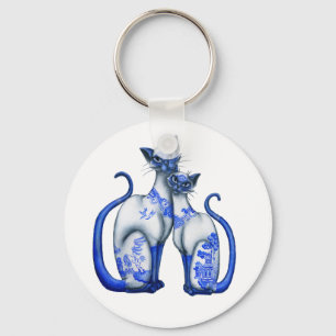 Blauwe Wilg Siamese Katten Sleutelhanger
