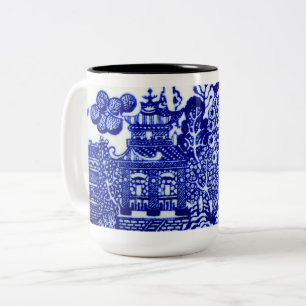 blauwe wilgen design tweekleurige koffiemok