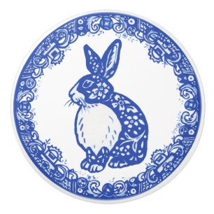 Blauwe wilgen konijnenkonijn Bunny Cute Facten lin Keramische Knop