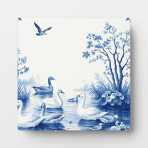 Blauwe Wilgen Zwanen Meer Scene Fotoplaat