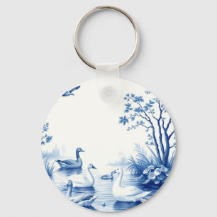 Blauwe Wilgen Zwanen Meer Scene Sleutelhanger