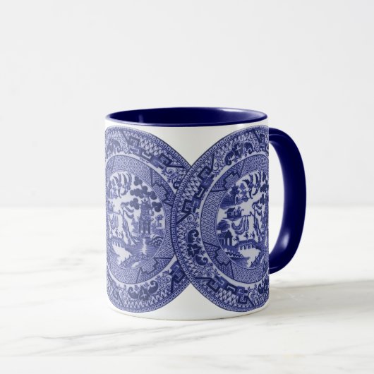 Blauwe Willow China Borden op wit Mok (Voorkant rechts)