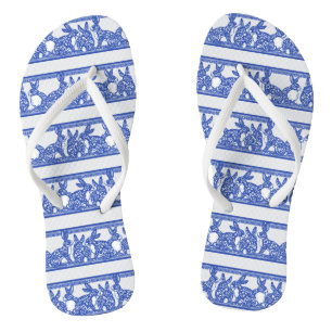 Blauwe Willow Oosterse Konijn Floral Stripe Patroo Teenslippers