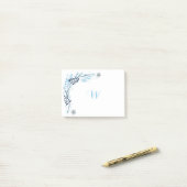 Blauwe Winter Bloemige Monogram Post-it® Notes (Op bureau)