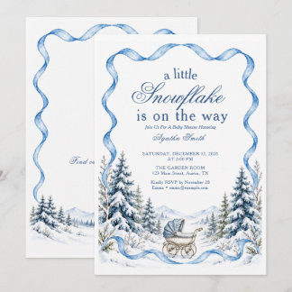 Blauwe Winter Bos Carriage Baby Shower Kaart