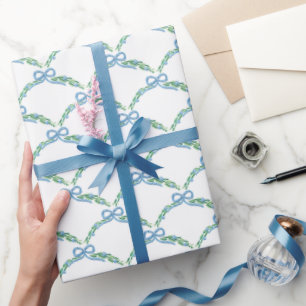 Blauwe Winter Coquette Kust Boog Slinger Cadeaupapier