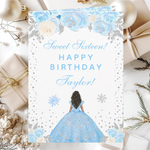 Blauwe Winter Donkere Huid Prinses Sweet Sixteen Kaart