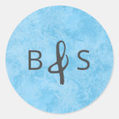 Blauwe Winter Frost Monogram Bruiloft Ronde Sticker (Voorkant)