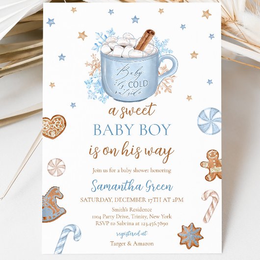 Blauwe Winter Jongen Baby Borrel Kaart