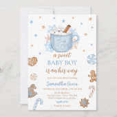Blauwe Winter Jongen Baby Borrel Kaart (Voorkant)