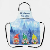 Blauwe Winter Kerstbomen Gnomes Schort (Voorkant)