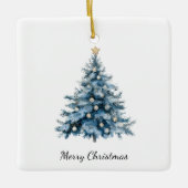 Blauwe Winter Kerstboom Gouden Ster Keramisch Ornament (Voorkant)