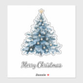 Blauwe Winter Kerstboom Gouden Ster Sticker (Vel)
