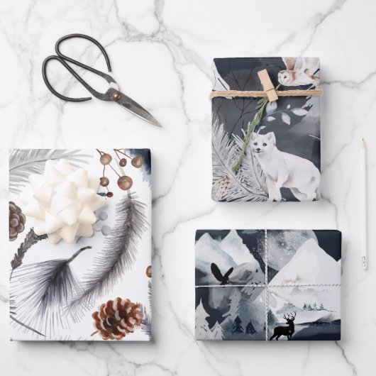 Blauwe Winter Landschap Wrapping Papier Bladen Inpakpapier Vel (Voorkant)