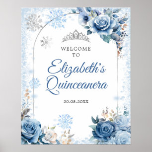 Blauwe Winter Magische Sneeuwvlok Quinceanera Welk Poster
