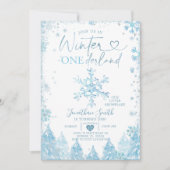 Blauwe winter Onederland Snowflake 1e verjaardag Kaart (Voorkant)