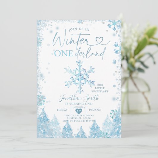 Blauwe winter Onederland Snowflake 1e verjaardag Kaart (Staand voorkant)