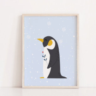 Blauwe Winter Pinguïn Arctisch Dieren Nursery De Poster