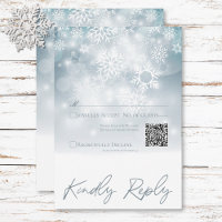Blauwe Winter Sneeuw Moderne Bruiloft QR Code
