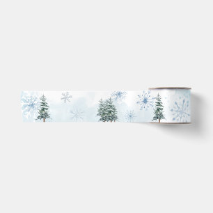 Blauwe Winter Sneeuwvlok en Pine Tree Gift Ribbon Lint
