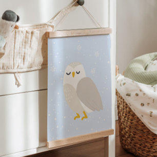 Blauwe Winter Uil Arctic Animal Nursery Decor Hangend Wandkleed