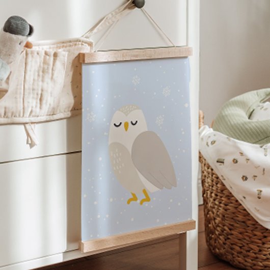 Blauwe Winter | Uil Arctic Animal Nursery Decor Hangend Wandkleed