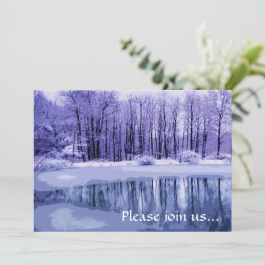 Blauwe Winter Vijver Kerstfeest uitnodiging (Staand voorkant)