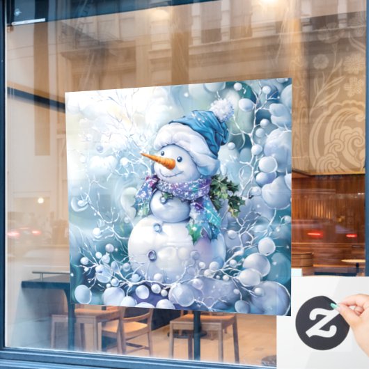 Blauwe Winter Window Cling Raamsticker (Cafe Raam)