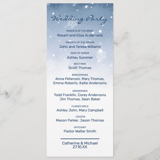 Blauwe Winter Wonderland Pine Kerstbruiloft Programma (Achterkant)