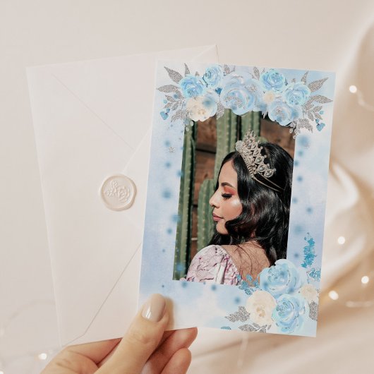 Blauwe Winter Wonderland Quinceanera uitnodiging