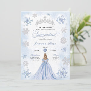 Blauwe Winter Wonderland Sneeuwvlok Quinceanera Kaart