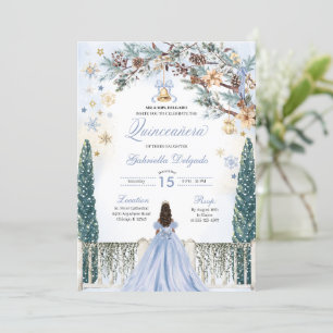 Blauwe Winter Wonderland Sneeuwvlok Quinceanera Kaart