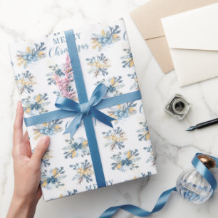 Blauwe winterbessen vrolijk kerstinpakpapier cadeaupapier
