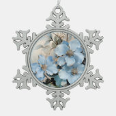 Blauwe winterbloemen tin sneeuwvlok ornament (Voorkant)