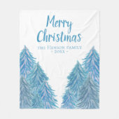 Blauwe winterbosboom Waterverf kerstmis Fleece Deken (Voorkant)