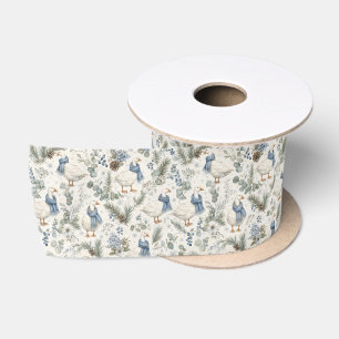 Blauwe Wintergans Watercolor Kerstvakantie Lint