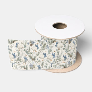 Blauwe Wintergans Watercolor Kerstvakantie Lint