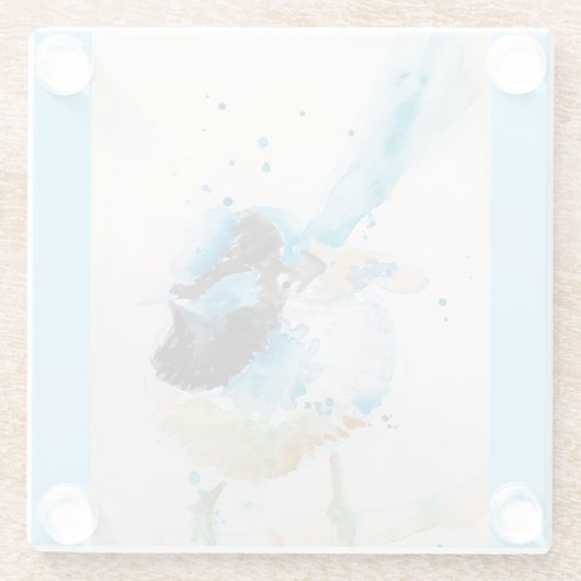 Blauwe Winterkoning Waterverf Babyblauw Australisc Glazen Onderzetter (Achterkant)