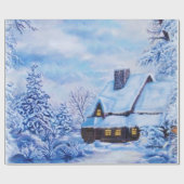 Blauwe winterlandschapskool cadeaupapier (Vlak)