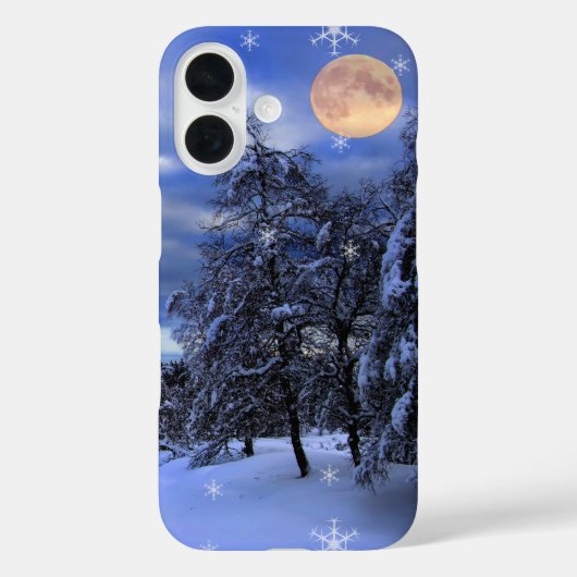 Blauwe winternacht maan sneeuwvlokken Case-Mate iPhone case (Achterkant)