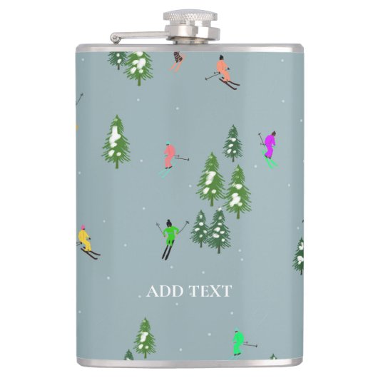 Blauwe winterskiërs Skipatroon Heupfles (Voorkant)