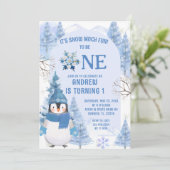 Blauwe wintersneeuw veel plezier eerste verjaardag kaart (Staand voorkant)