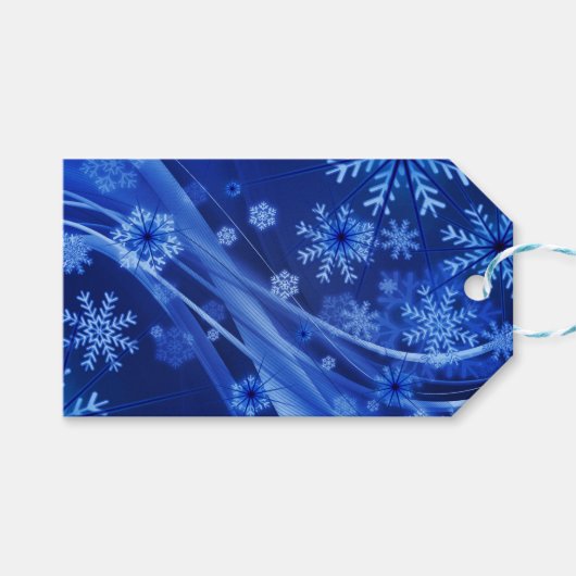 Blauwe wintersneeuwkerst cadeaulabel (Voorkant (Horizontaal))