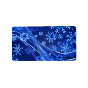 Blauwe wintersneeuwkerst etiket